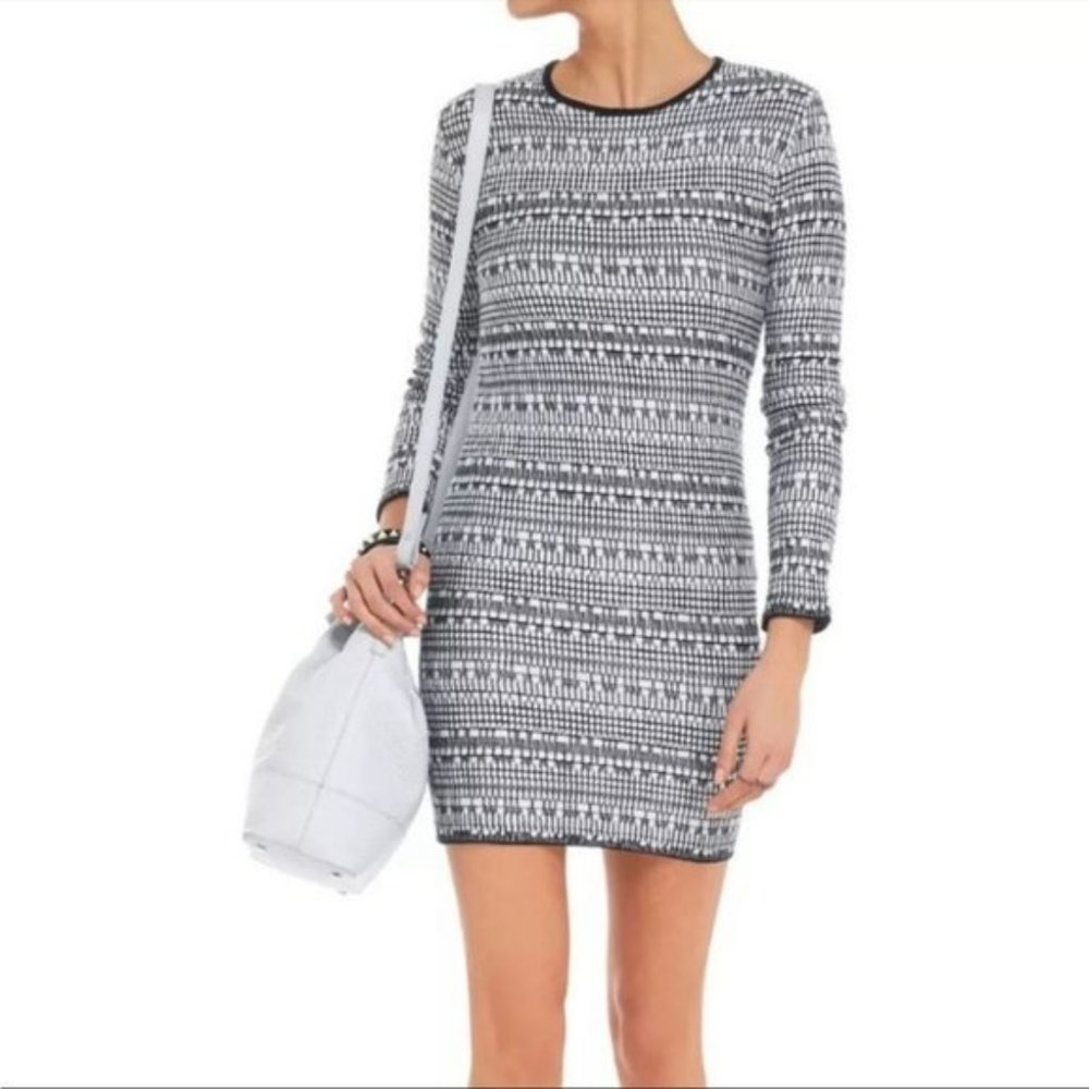 Helmet Lang Black   White knit mixed  print linen blend bodycon mini dress SP